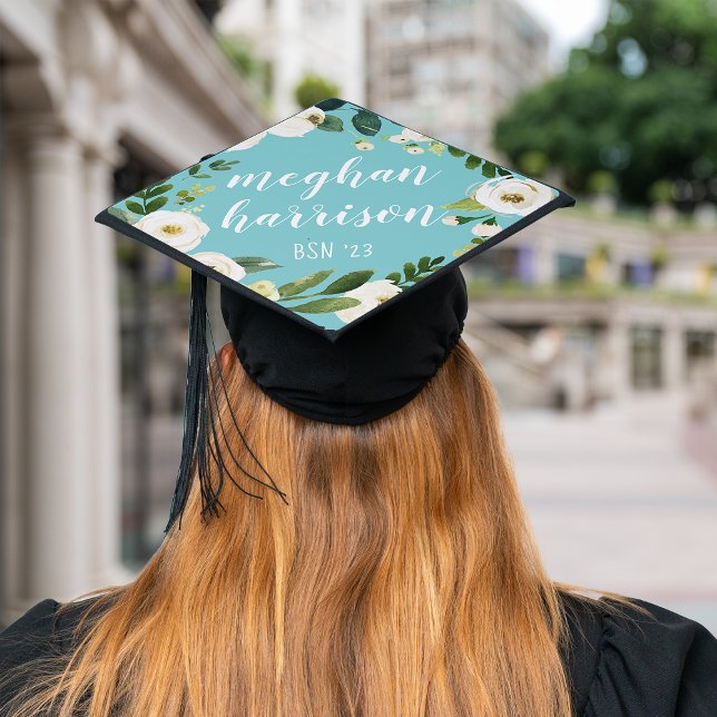 Alabaster Floral | Custom Name and Class Year Graduation Cap Topper (Creator Uploaded)