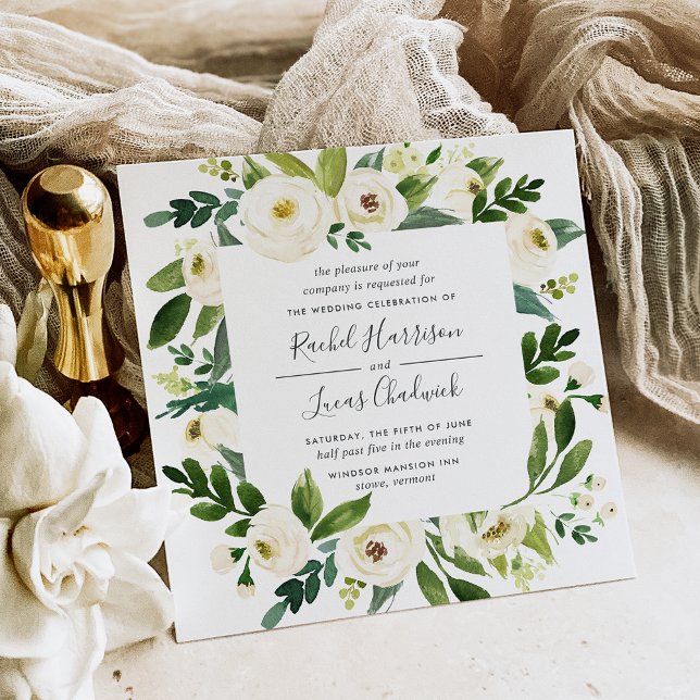 Alabaster Floral Frame Wedding Invitation | Square (Creator Uploaded)