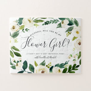 Alabaster Floral   Personalized Be My Flower Girl Jigsaw Puzzle