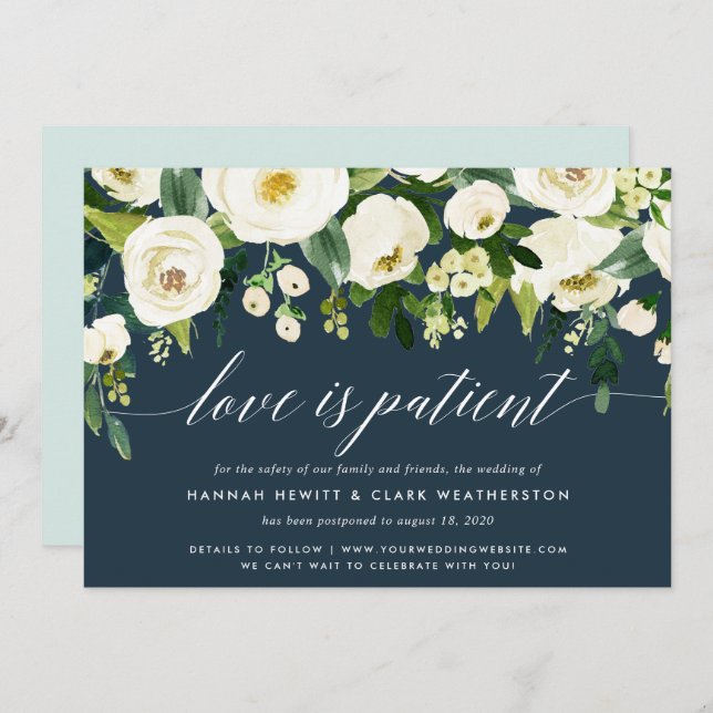 Alabaster Floral Wedding Postponement Announcement (Front/Back)