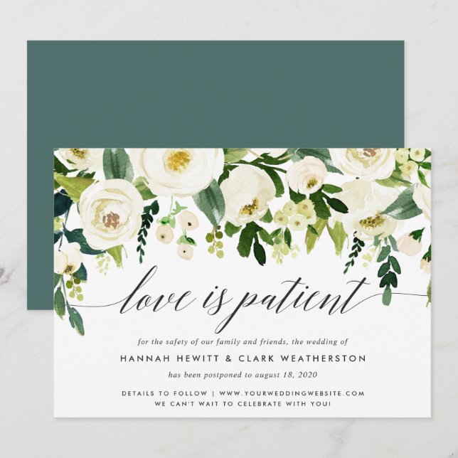 Alabaster Floral Wedding Postponement Announcement (Front/Back)
