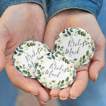 Alabaster Floral Wreath Bridesmaid 2 Inch Round Button<br><div class="desc">Identify the key players at your bridal shower with our elegant,  sweetly chic floral buttons. Button features a green and white watercolor floral wreath with "bridesmaid" inscribed inside in hand lettered script.</div>