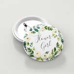 Alabaster Floral Wreath Flower Girl 2 Inch Round Button<br><div class="desc">Identify the key players at your bridal shower with our elegant,  sweetly chic floral buttons. Button features a green and white watercolor floral wreath with "flower girl" inscribed inside in hand lettered script.</div>