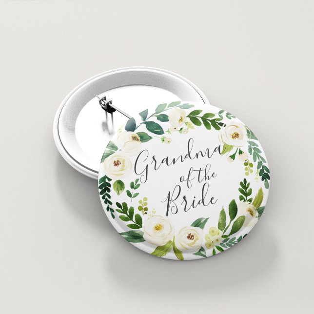 Alabaster Floral Wreath Grandma of the Bride 2 Inch Round Button (Creator Uploaded)