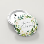Alabaster Floral Wreath Junior Bridesmaid 2 Inch Round Button<br><div class="desc">Identify the key players at your bridal shower with our elegant,  sweetly chic floral buttons. Button features a green and white watercolor floral wreath with "junior bridesmaid" inscribed inside in hand lettered script.</div>