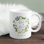 Alabaster Floral Wreath Maid of Honour Coffee Mug<br><div class="desc">A sweet and elegant gift for your maid of honour,  mug features a green and white watercolor floral wreath with "maid of honour" inscribed inside in hand lettered script. Personalize with your wedding date beneath.</div>