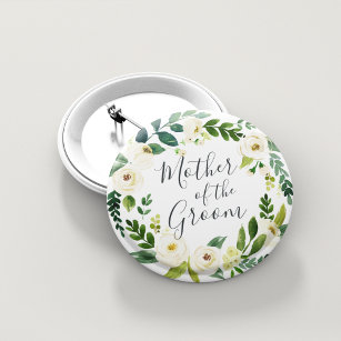 Alabaster Floral Wreath Mother of the Groom 2 Inch Round Button