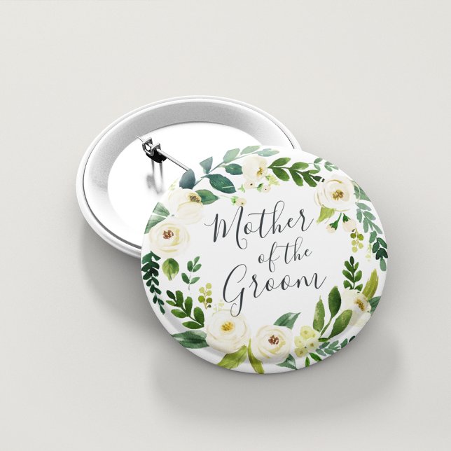 Alabaster Floral Wreath Mother of the Groom 2 Inch Round Button (Creator Uploaded)