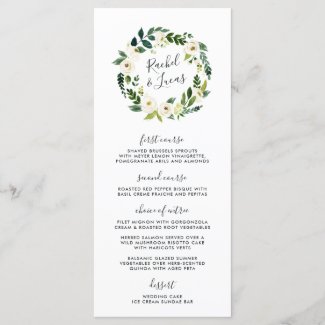Alabaster Floral Wreath Wedding Menu Card
