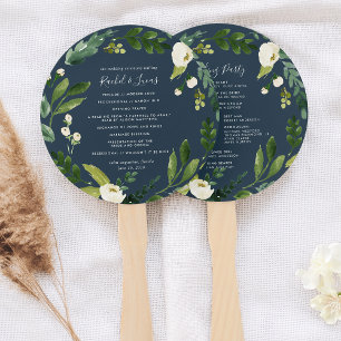 Alabaster Floral Wreath Wedding Program Hand Fan