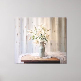 Alabaster Lilies Elegant Floral - Digital Pastel Canvas Print