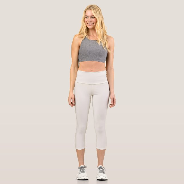 Alabaster Solid Plain Color Capri Leggings (Front)