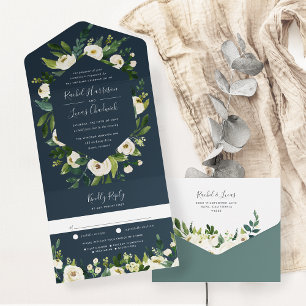 Alabaster   White Floral Frame Wedding All In One Invitation