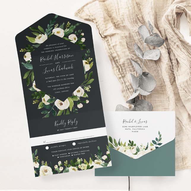 Alabaster | White Floral Frame Wedding All In One Invitation (Creator Uploaded)