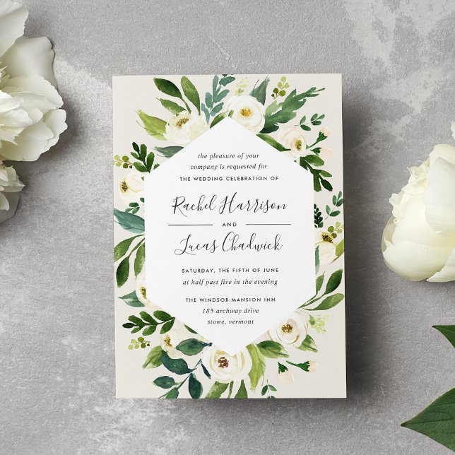 Alabaster | White Floral Frame Wedding Invitation (Creator Uploaded)