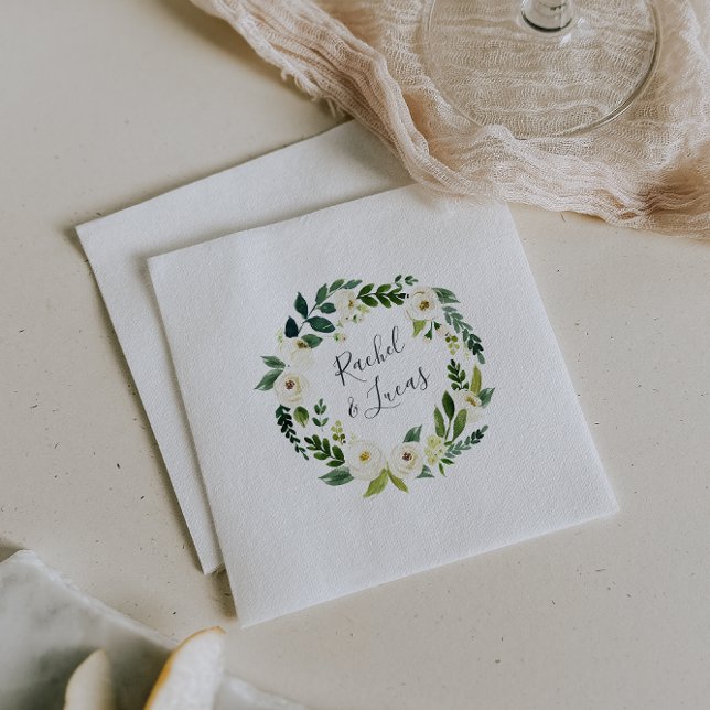 Alabaster Wreath | Botanical Personalized Wedding Napkin (Creator Uploaded)