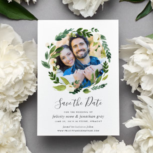 Alabaster Wreath Photo Save the Date Card