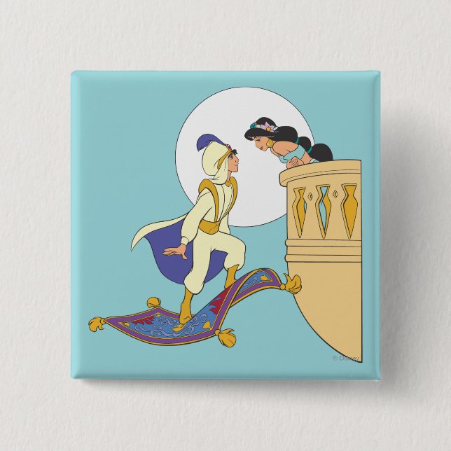 Aladdin and Jasmine 2 Inch Square Button (Front)