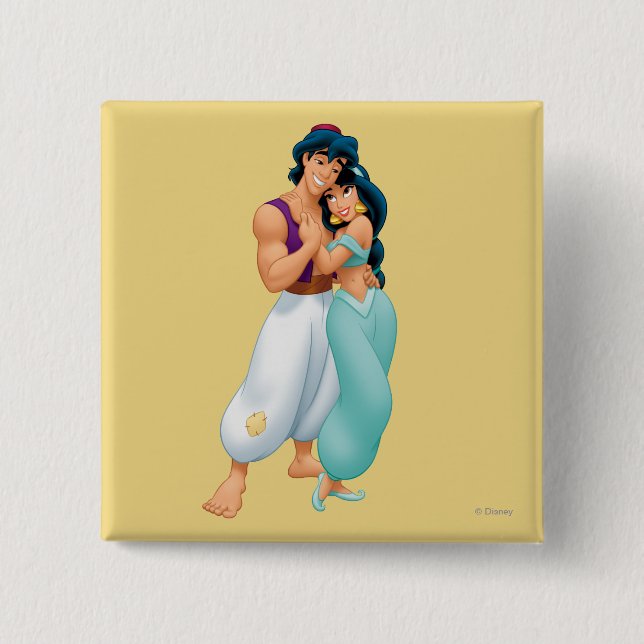 Aladdin and Jasmine Hugging 2 Inch Square Button (Front)