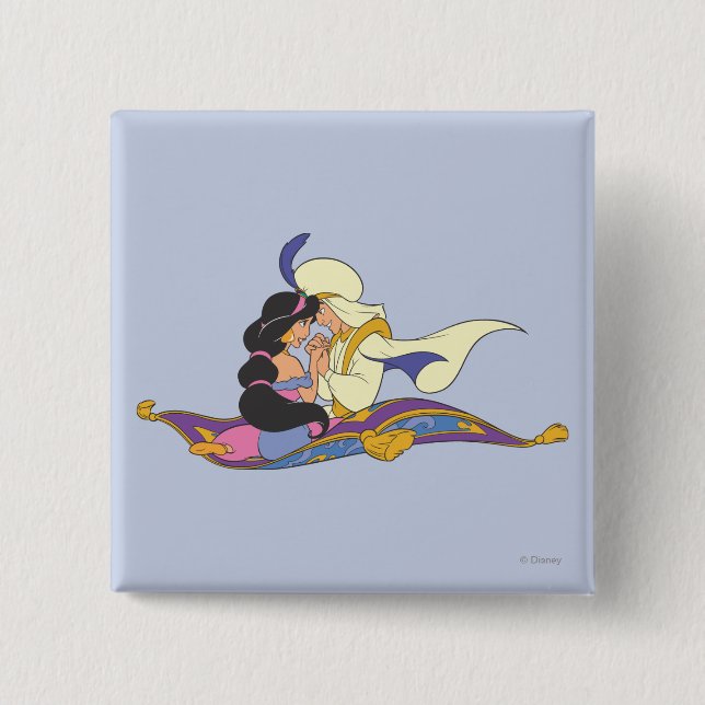 Aladdin and Jasmine on Magic Carpet 2 Inch Square Button (Front)