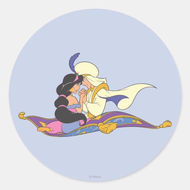 Aladdin and Jasmine on Magic Carpet Classic Round Sticker (Front)