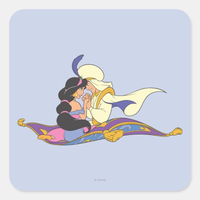 Aladdin and Jasmine on Magic Carpet Square Sticker (Front)