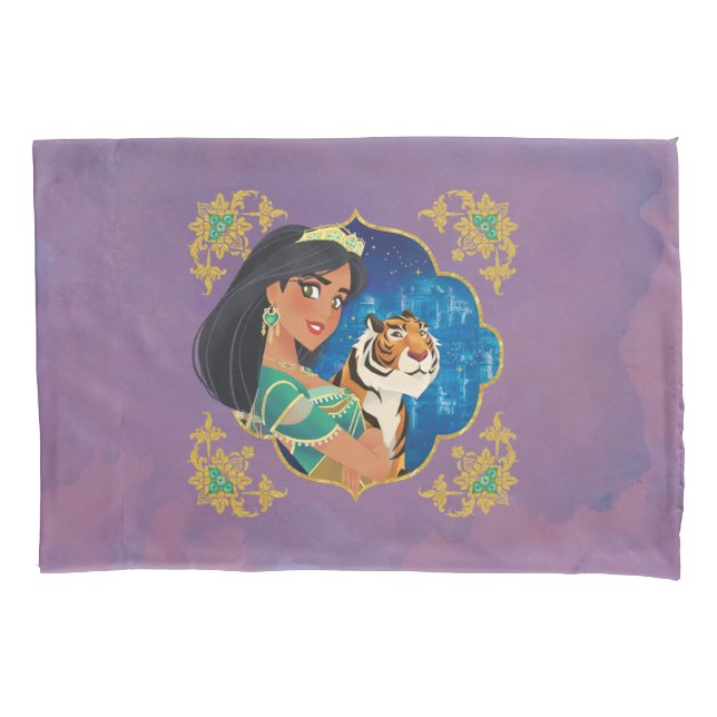 Aladdin | Jasmine And Raja Jewelled Graphic Pillowcase (Front)