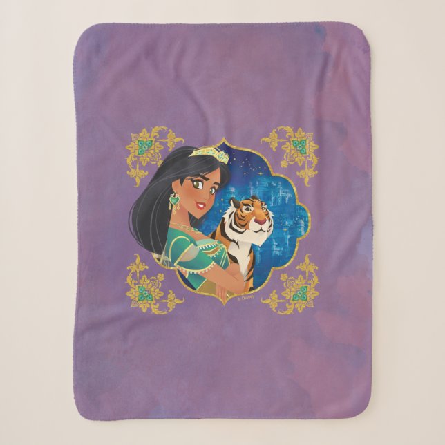 Aladdin | Jasmine And Raja Jewelled Graphic Sherpa Blanket (Front)