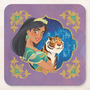 Aladdin   Jasmine And Raja Jewelled Graphic Square Paper Coaster