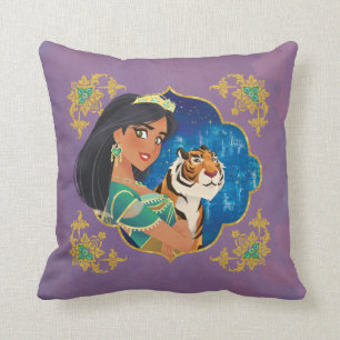 Aladdin   Jasmine And Raja Jewelled Graphic Throw Pillow