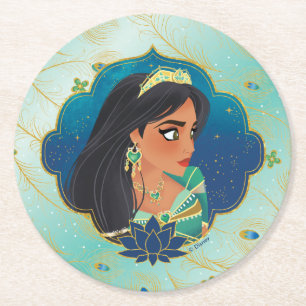 Aladdin   Jasmine Side Profile Graphic Round Paper Coaster