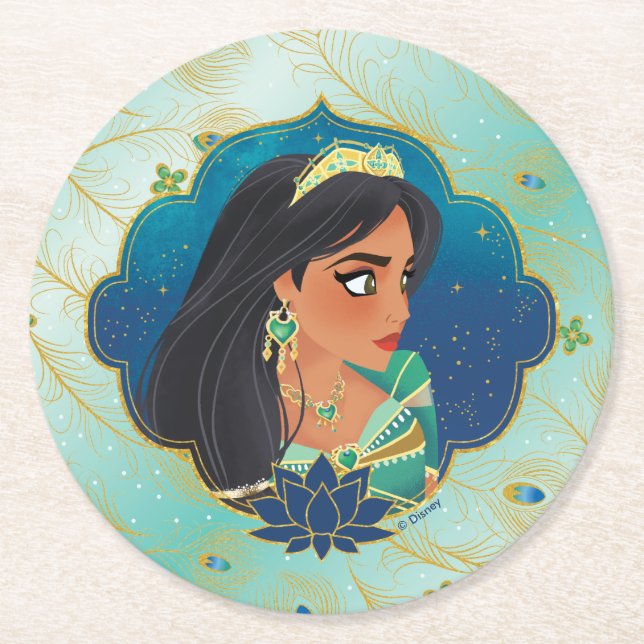 Aladdin | Jasmine Side Profile Graphic Round Paper Coaster (Front)