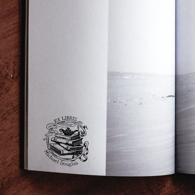 Aladdin Lamp Custom Ex Libris, Book Rubber Stamp (Creator Uploaded)