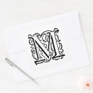 Aladdin O'Brien Monogram Letter M on White Square Sticker
