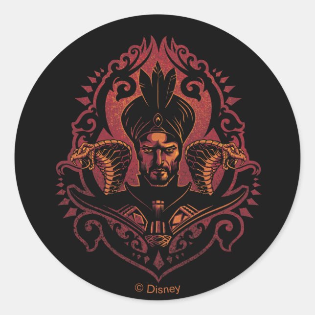 Aladdin | Ornate Jafar & Cobras Graphic Classic Round Sticker (Front)