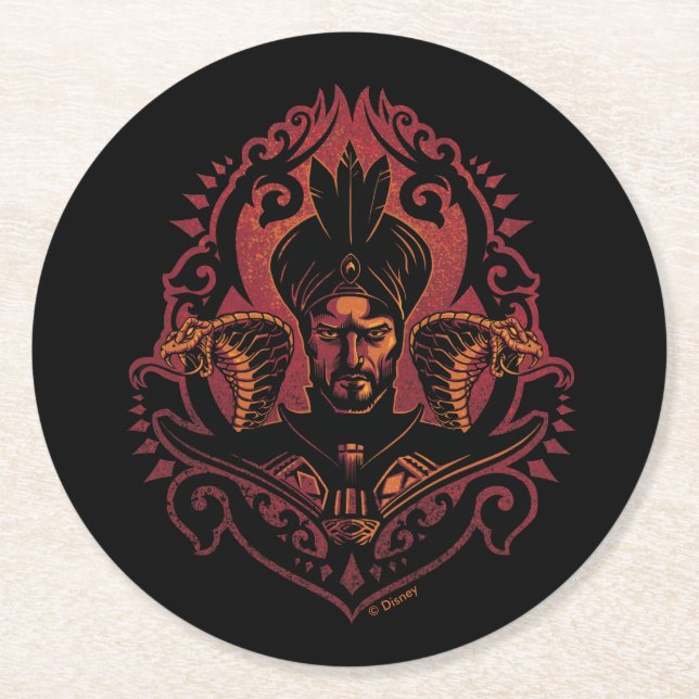 Aladdin | Ornate Jafar & Cobras Graphic Round Paper Coaster (Front)