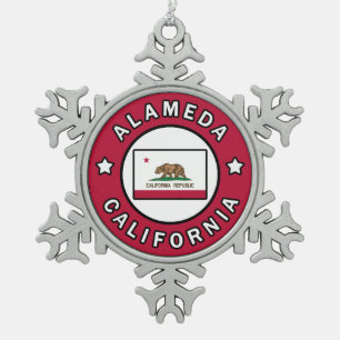 Alameda California Snowflake Pewter Christmas Ornament