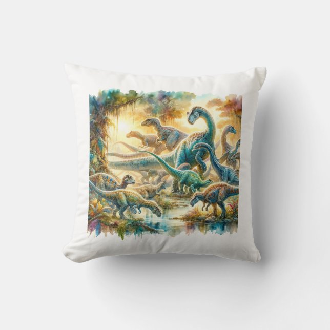 Alamosaurus Dinosaurs 060624AREF126 - Watercolor Throw Pillow (Front)