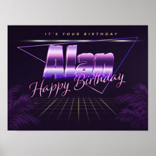 Alan Nom Vorname lila retro Poster Geburtstag