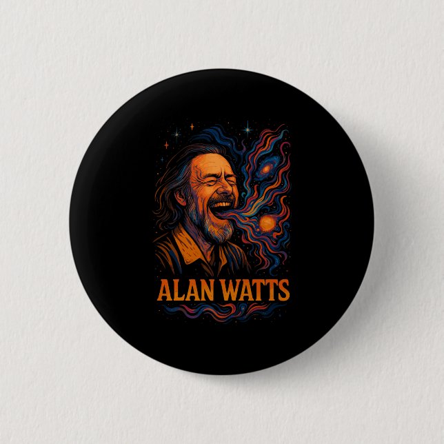 Alan Watts Laugh Galaxy Universe Psychedelic Art P 2 Inch Round Button (Front)