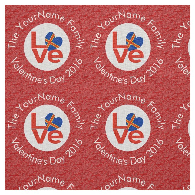 Åland Island Flag Heart LOVE Red Personalized Text Fabric (Swatch)