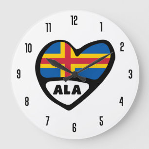 Åland Islands Country Code ALA Flag Heart Large Clock