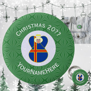 Åland Islands Flag Angel Christmas Personalized 1 Inch Round Button