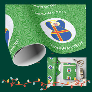 Åland Islands Flag Christmas Angel Personalized Wrapping Paper