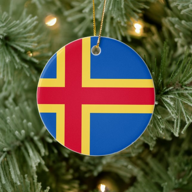Aland Islands Flag Personalized Custom Ceramic Ornament (Tree)