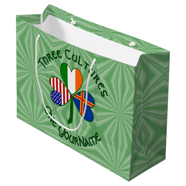 Åland Islands Ireland USA Shamrock Personalized  Large Gift Bag (Front Angled)