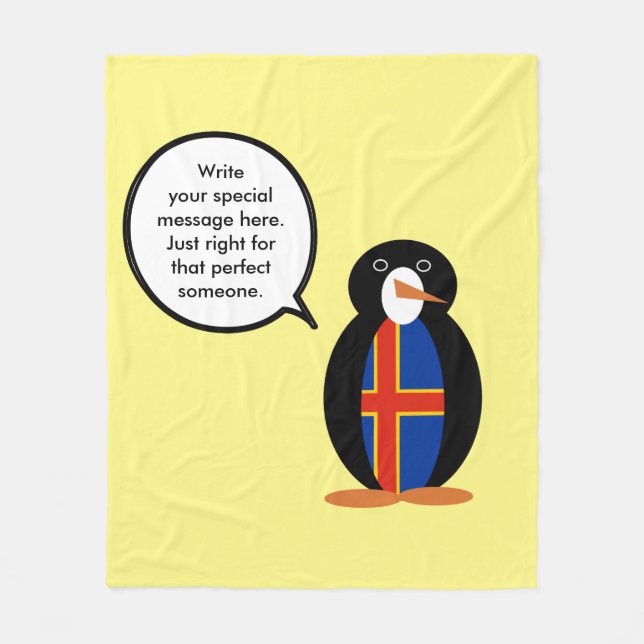 Åland Islands Talking Ms Penguin Personalized  Fleece Blanket (Front)