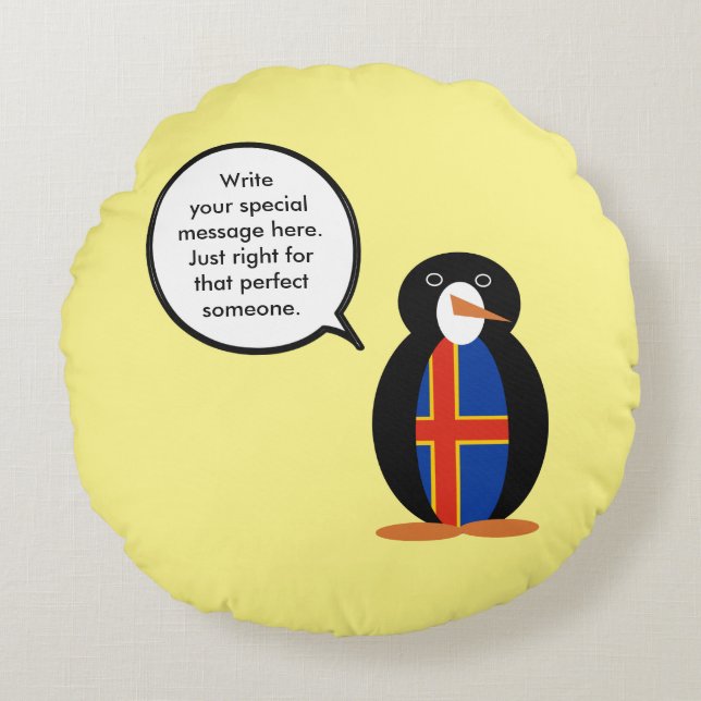 Åland Islands Talking Ms Penguin Personalized  Round Pillow (Front)