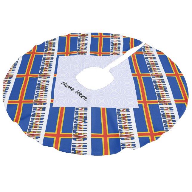 Ålander Åland Islands Flag Tiled Personalized  Faux Linen Tree Skirt (Angled)