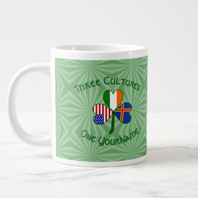 Ålander Irish American Flags Shamrock Personalized Large Coffee Mug (Left)
